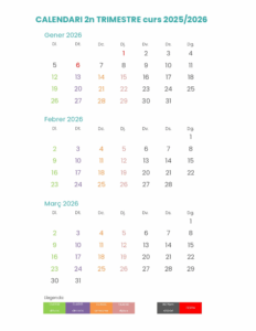 Inici trimestre gener a març 2026 3 CALENDARI 2n T 25 26